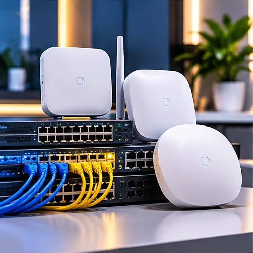 Conceptual realistic business IT equipment scene for Networking Solutions